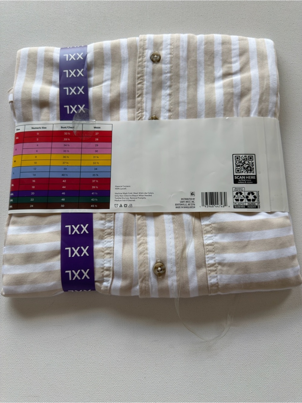 NWT Women's Tencel Camp Shirt Beige & White Stripes (XXL) (G4) - Picture 2 of 4